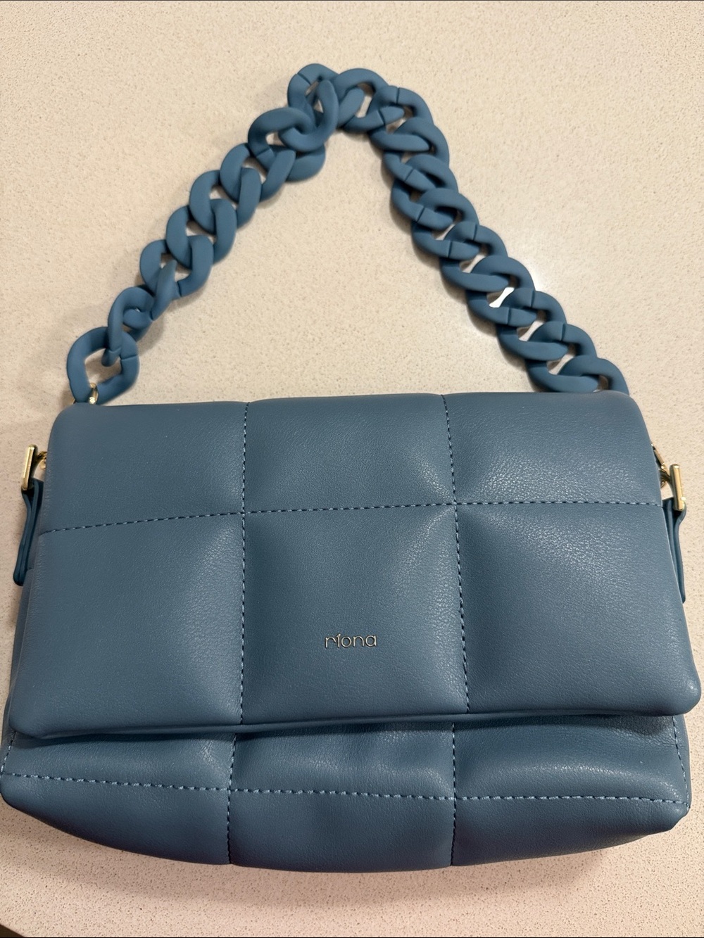 Quilted Shoulder Bag in Dusty Blue
